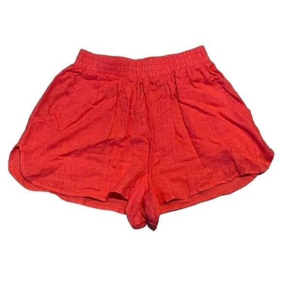 Wild Fable XS Coral Red Linen Blend High Rise Flowy Pull-On Shorts XS pockets - Picture 5 of 6